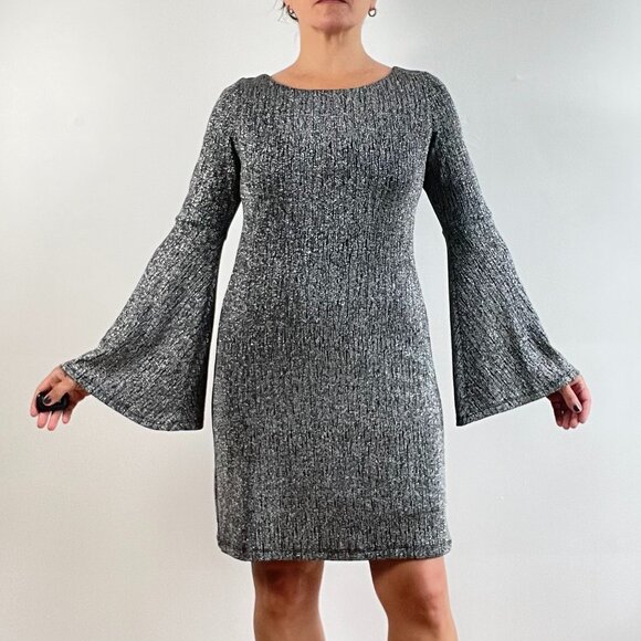 Silver Party Dress. Bell Sleeves. Size S. - Picture 6 of 10